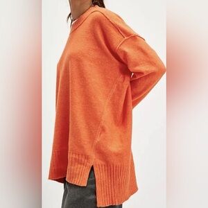 Free People Slouchy Knit Pullover Sz S Orange Boho Cozy